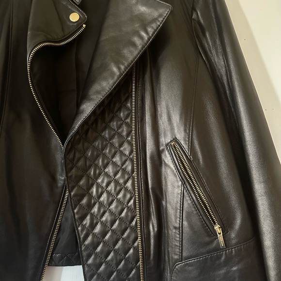 Cole Haan Black Quilted Leather Moto Jacket. Size large. - Picture 7 of 14